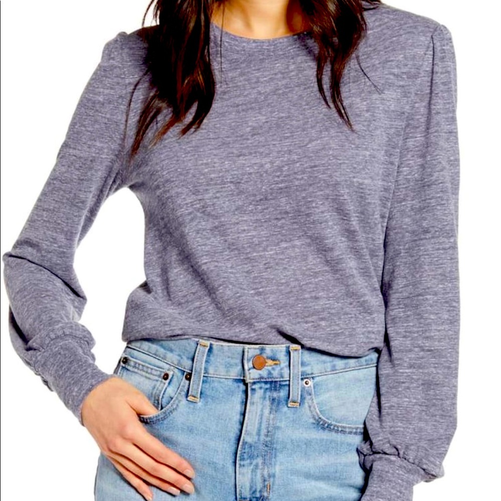 Treasure and Bond Long Puff/Balloon Sleeve Heathered Top